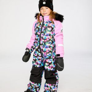 Kids One Piece Play Snowsuit Black Heart Print - Image 3