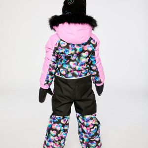 Kids One Piece Play Snowsuit Black Heart Print - Image 4