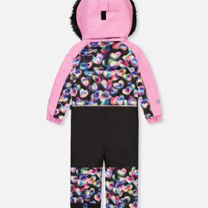 Kids One Piece Play Snowsuit Black Heart Print - Image 5