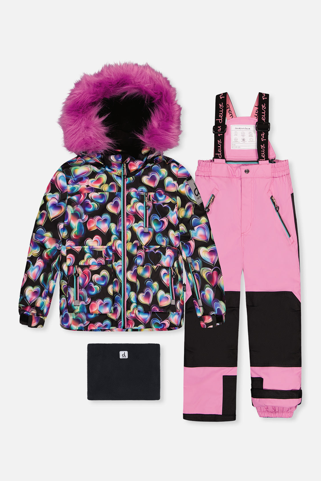 Two Piece Play Snowsuit Black Heart Print With Pink Pants - Image 9