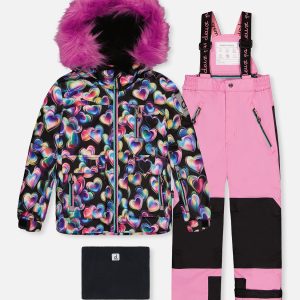 Two Piece Play Snowsuit Black Heart Print With Pink Pants - Image 13
