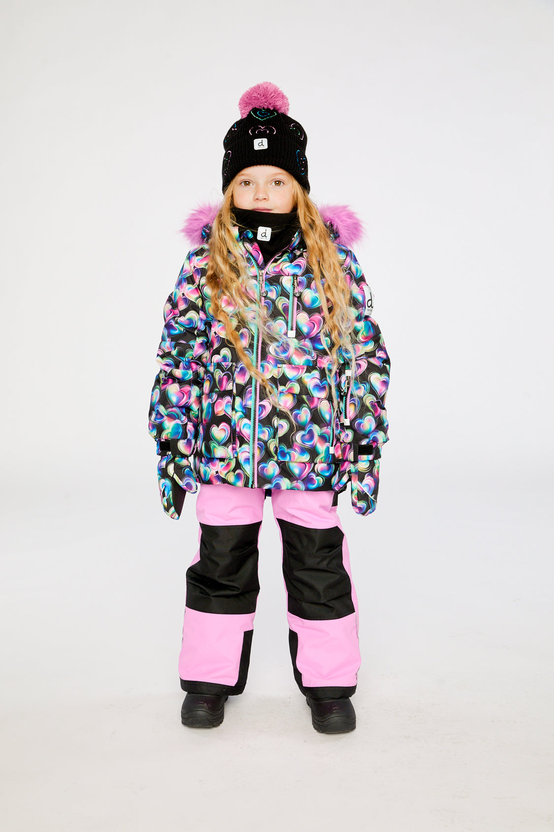 Two Piece Play Snowsuit Black Heart Print With Pink Pants - Image 3