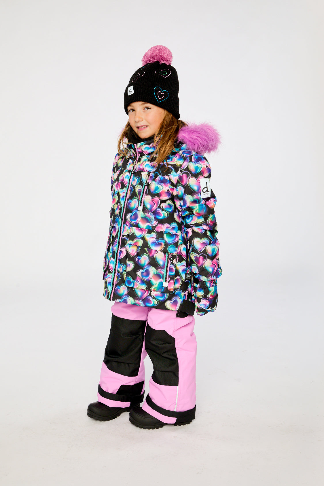 Two Piece Play Snowsuit Black Heart Print With Pink Pants - Image 4