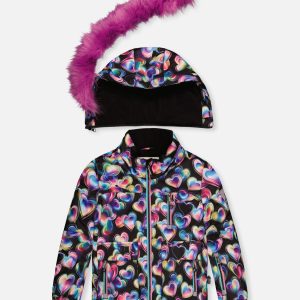 Two Piece Play Snowsuit Black Heart Print With Pink Pants - Image 5