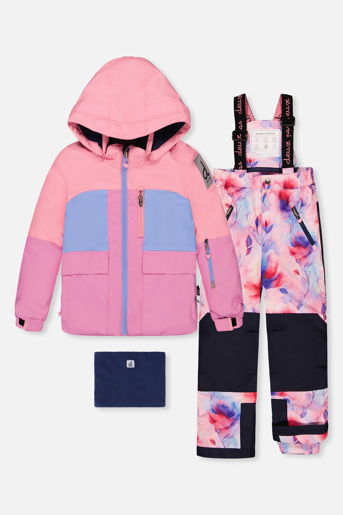 Two Piece Play Snowsuit Pink And Purple Colorblock With Watercolor Floral Print Pants - Image 12