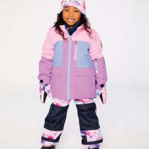 Alternative view of Two Piece Play Snowsuit Pink And Purple Colorblock With Watercolor Floral Print Pants