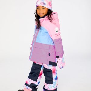 Two Piece Play Snowsuit Pink And Purple Colorblock With Watercolor Floral Print Pants - Image 3