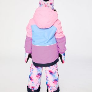 Two Piece Play Snowsuit Pink And Purple Colorblock With Watercolor Floral Print Pants - Image 4