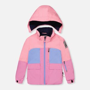 Two Piece Play Snowsuit Pink And Purple Colorblock With Watercolor Floral Print Pants - Image 5