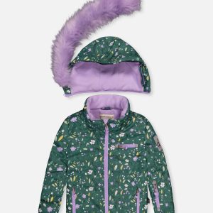 Two Piece Play Snowsuit Green Mini Flower Print - Image 5