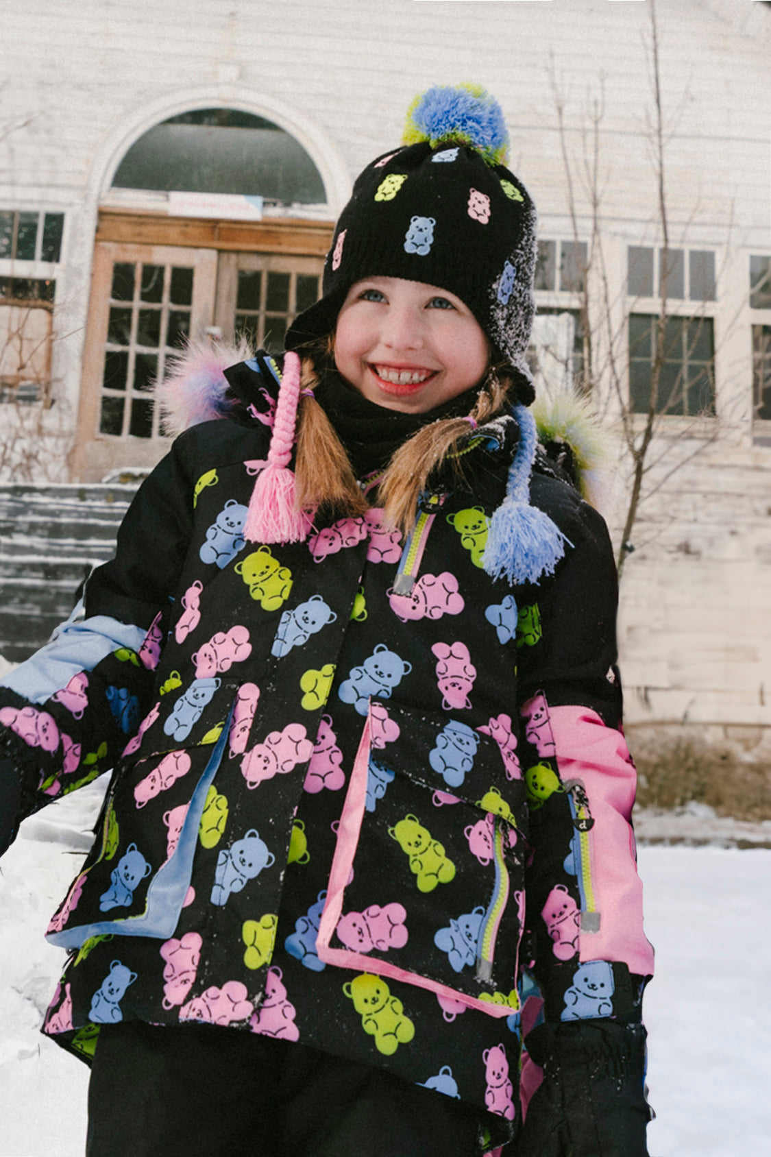 Two Piece Play Snowsuit Black Gummy Bear Print - Image 3