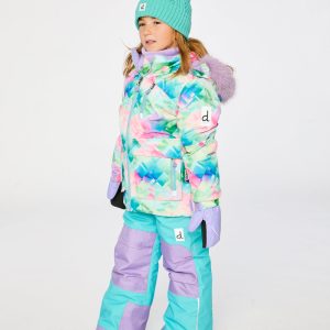Two Piece Play Snowsuit Multicolored With A Diamond Pattern With Turquoise And Purple Pants - Image 4