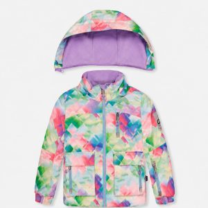 Two Piece Play Snowsuit Multicolored With A Diamond Pattern With Turquoise And Purple Pants - Image 3