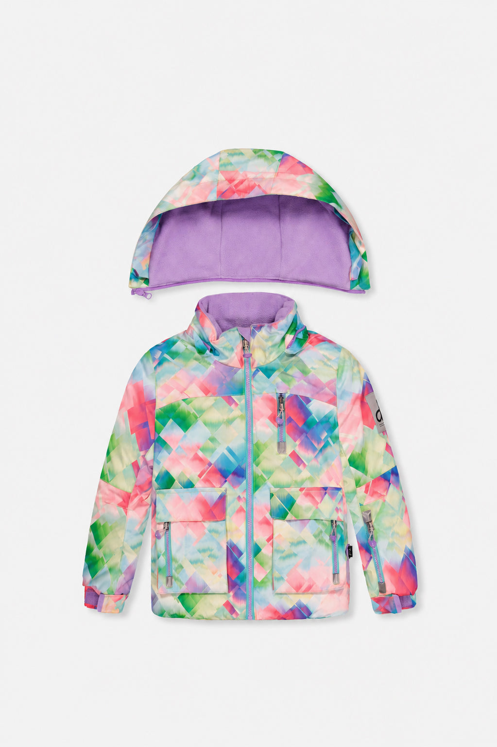 Two Piece Play Snowsuit Multicolored With A Diamond Pattern With Turquoise And Purple Pants - Image 3