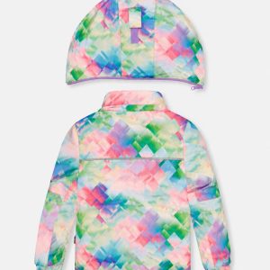 Two Piece Play Snowsuit Multicolored With A Diamond Pattern With Turquoise And Purple Pants - Image 5