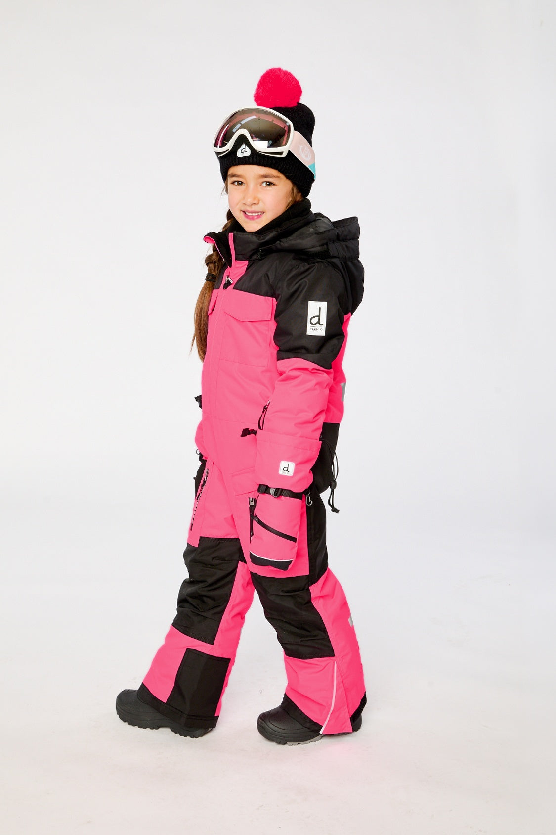 Kids One Piece Teknik Snowsuit Bright Pink - Image 4