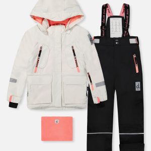 Two Piece Teknik Snowsuit Off-White And Pink With Black Pants