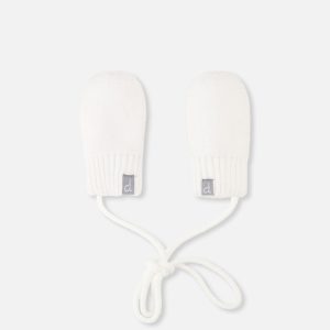 Infant Knit Mittens With String Off-White - Image 4