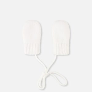 Infant Knit Mittens With String Off-White - Image 2