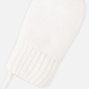 Infant Knit Mittens With String Off-White - Image 3