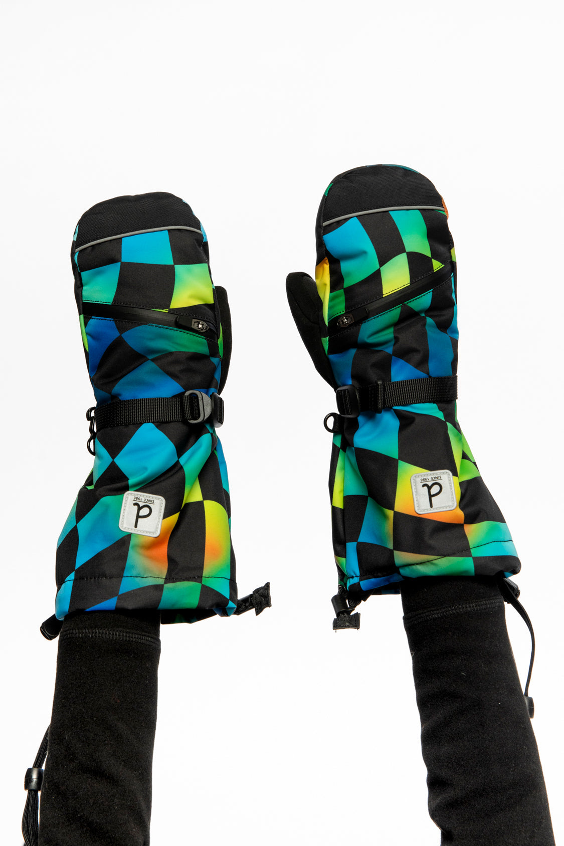 Teknik Winter Mittens Blue Checkered Print - Image 2