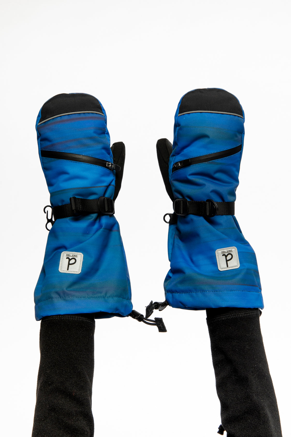 Teknik Winter Mittens Blue With Black Stripes - Image 2