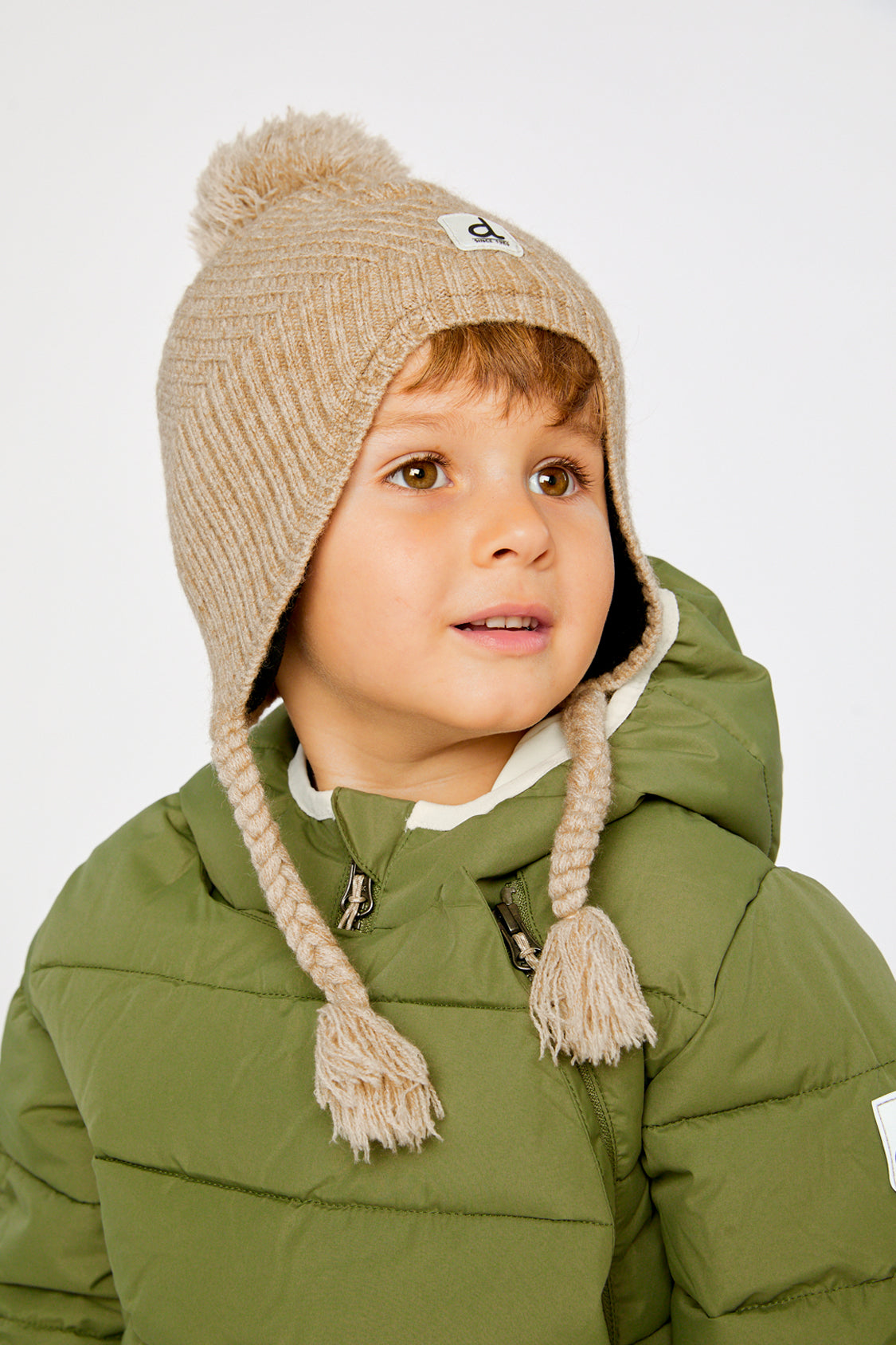 Winter Peruvian Knit Hat With Pompom Taupe - Image 3