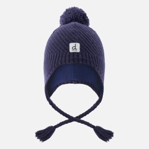 Winter Peruvian Knit Hat With Pompom Navy Blue