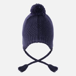 Winter Peruvian Knit Hat With Pompom Navy Blue - Image 3
