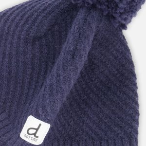 Winter Peruvian Knit Hat With Pompom Navy Blue - Image 4