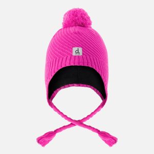 Winter Peruvian Knit Hat With Pompom Bright Pink