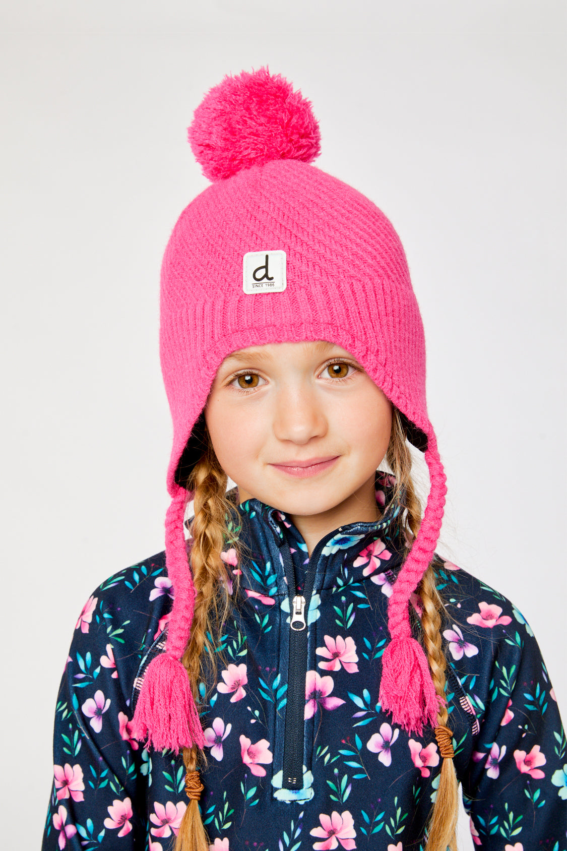 Winter Peruvian Knit Hat With Pompom Bright Pink - Image 2