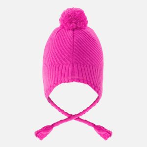 Winter Peruvian Knit Hat With Pompom Bright Pink - Image 3