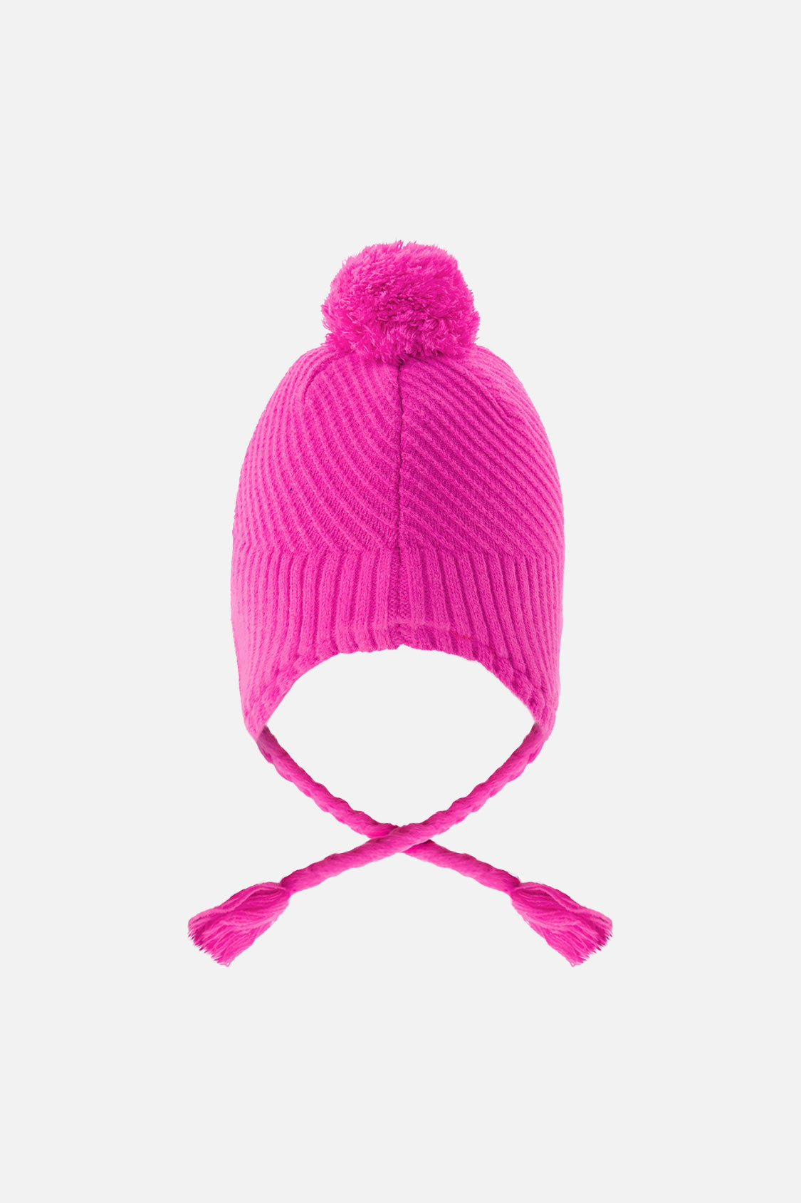 Winter Peruvian Knit Hat With Pompom Bright Pink - Image 3