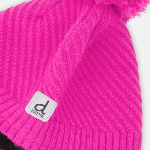 Winter Peruvian Knit Hat With Pompom Bright Pink - Image 4
