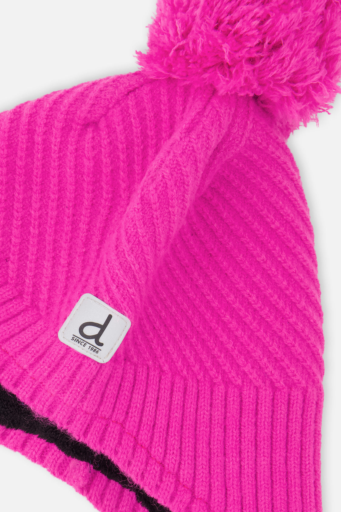 Winter Peruvian Knit Hat With Pompom Bright Pink - Image 4