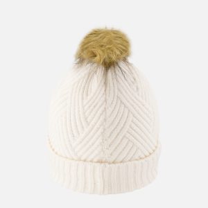 Winter Knit Hat With Pompom Off-White - Image 3