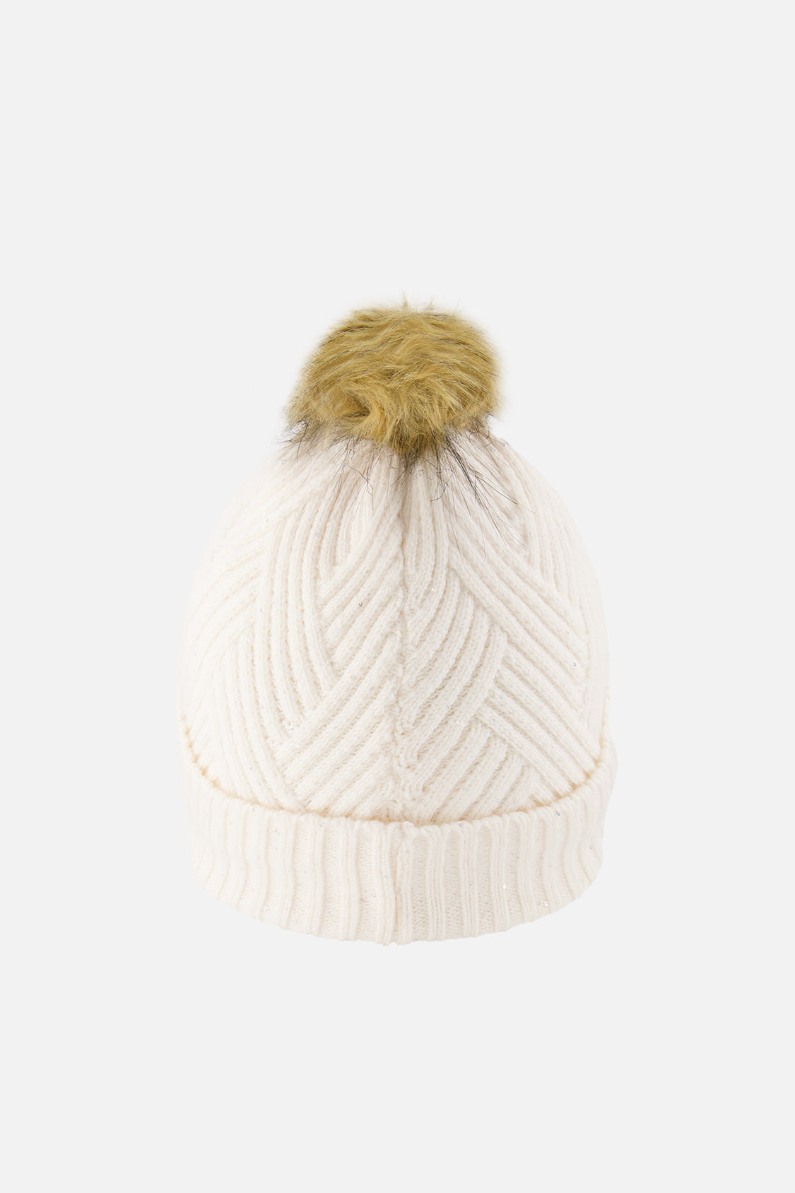 Winter Knit Hat With Pompom Off-White - Image 3