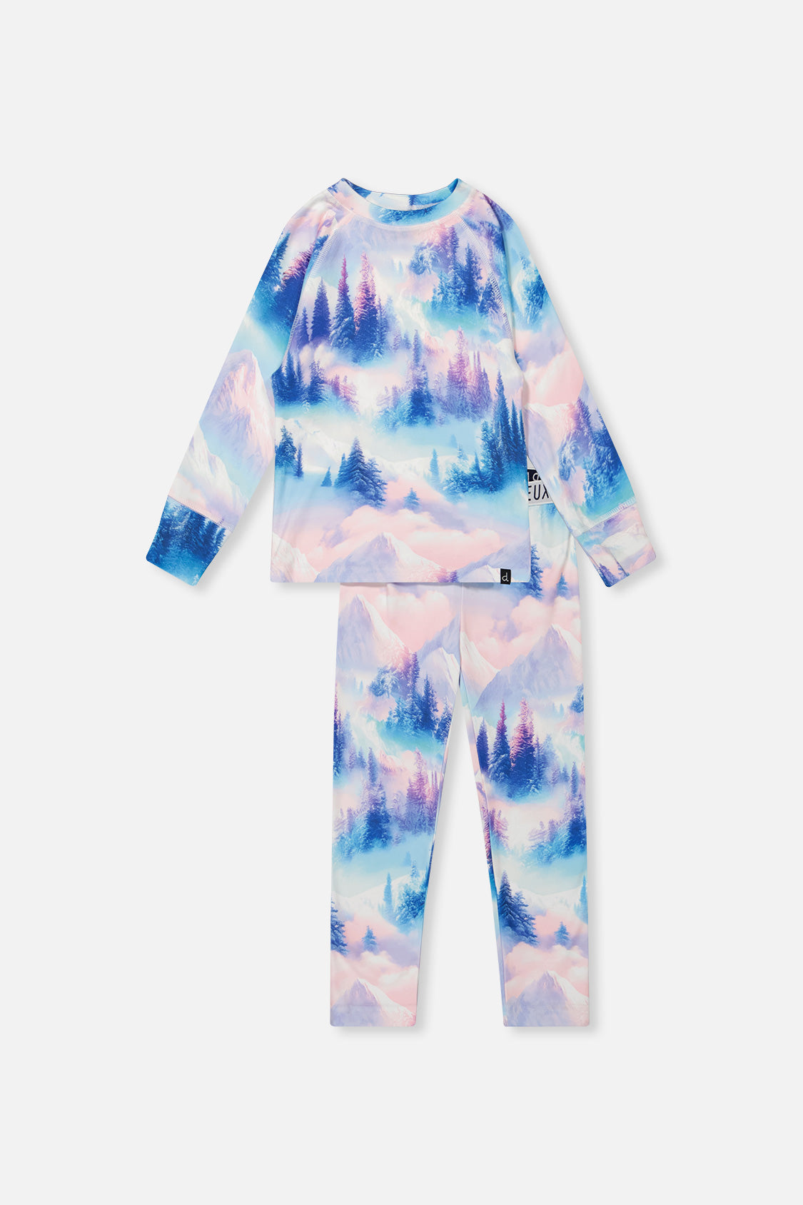 Two Piece Thermal Underwear Blue And Pink Mountain Print