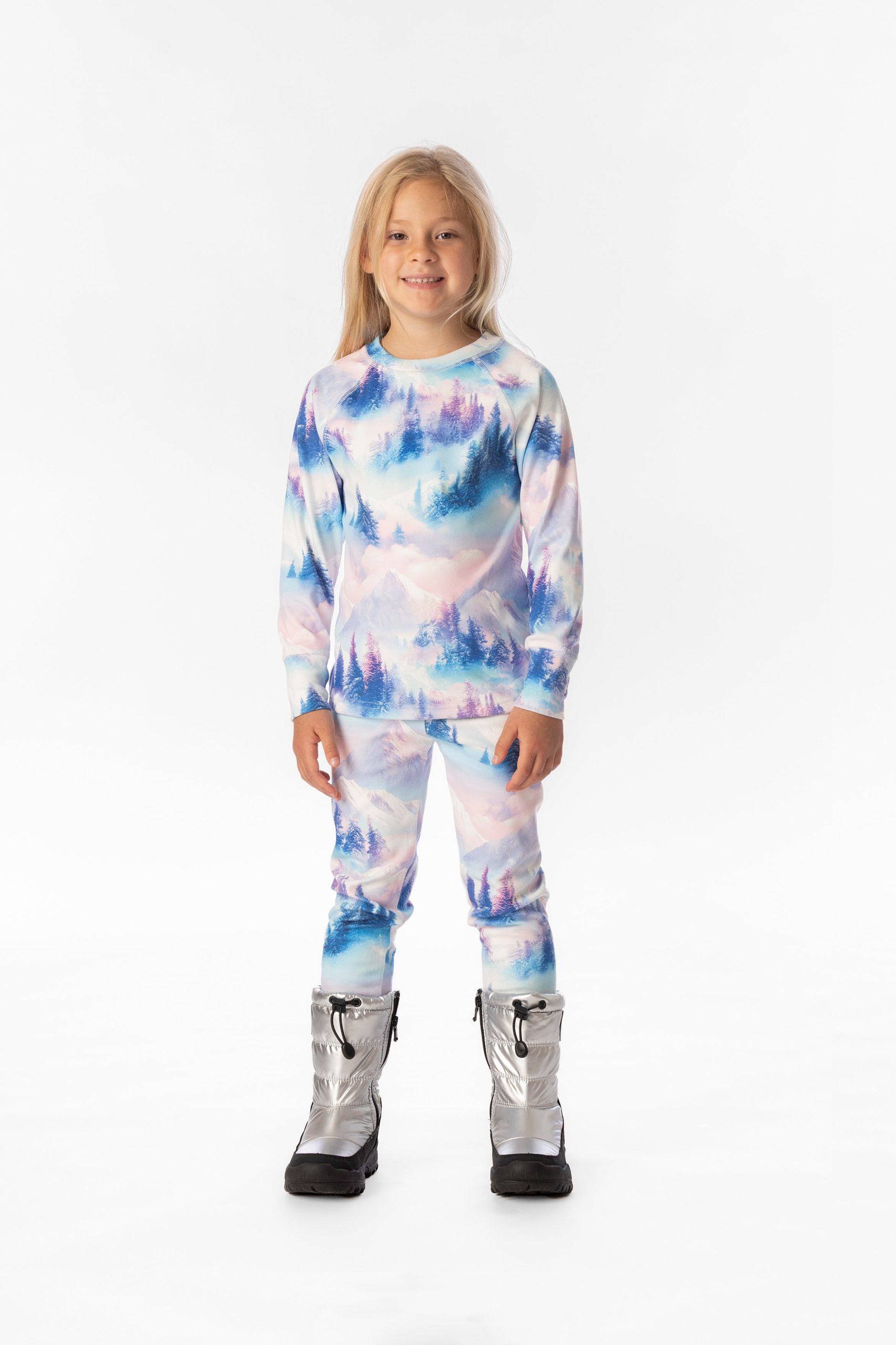 Two Piece Thermal Underwear Blue And Pink Mountain Print - Image 2