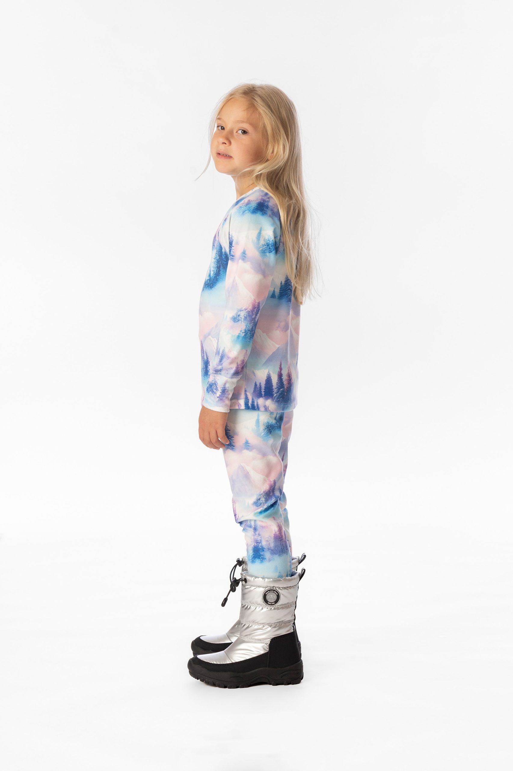 Two Piece Thermal Underwear Blue And Pink Mountain Print - Image 3