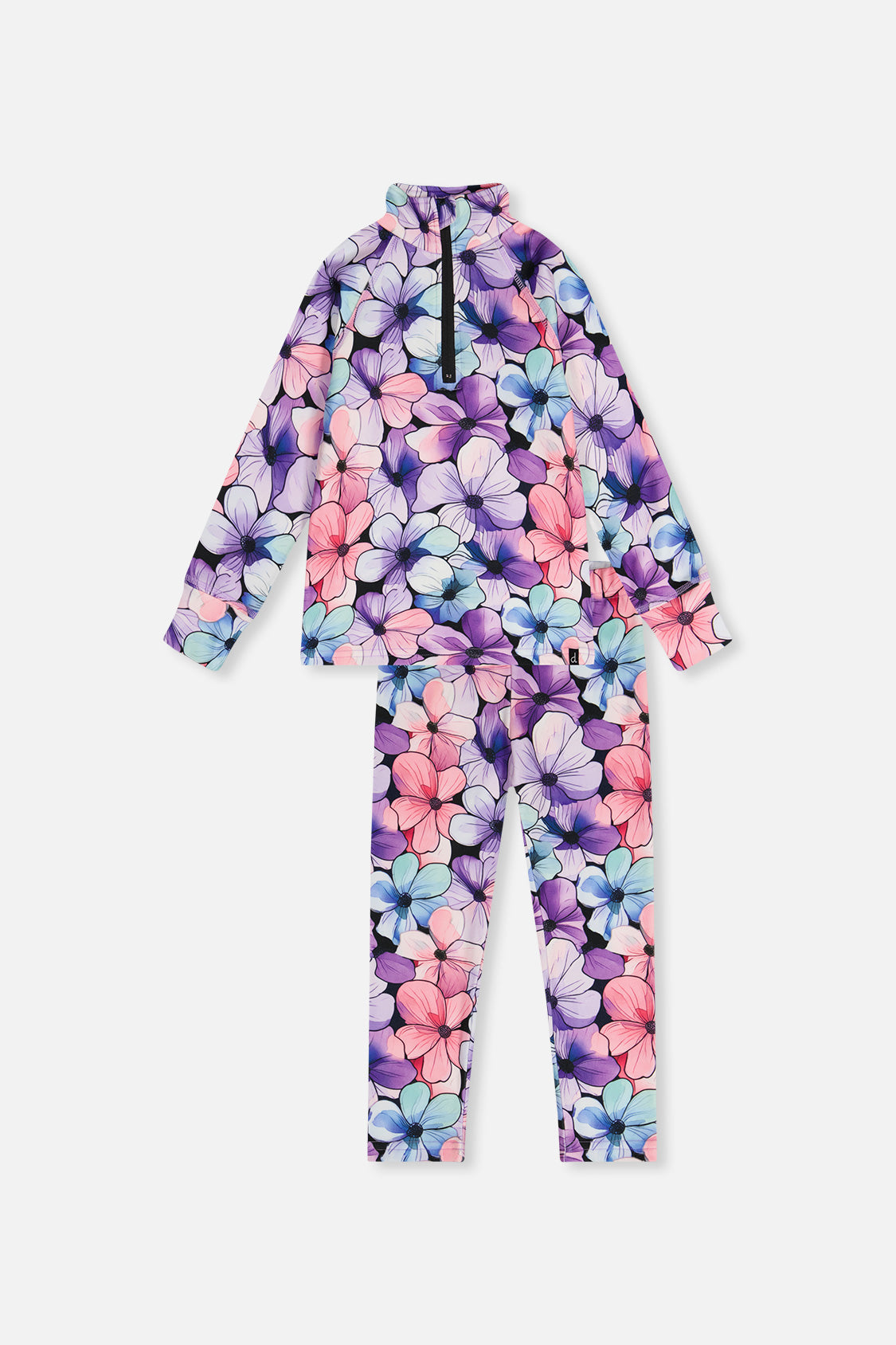 Two Piece Thermal Underwear Purple Floral Print - Image 9