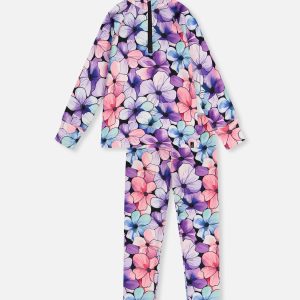 Two Piece Thermal Underwear Purple Floral Print - Image 14