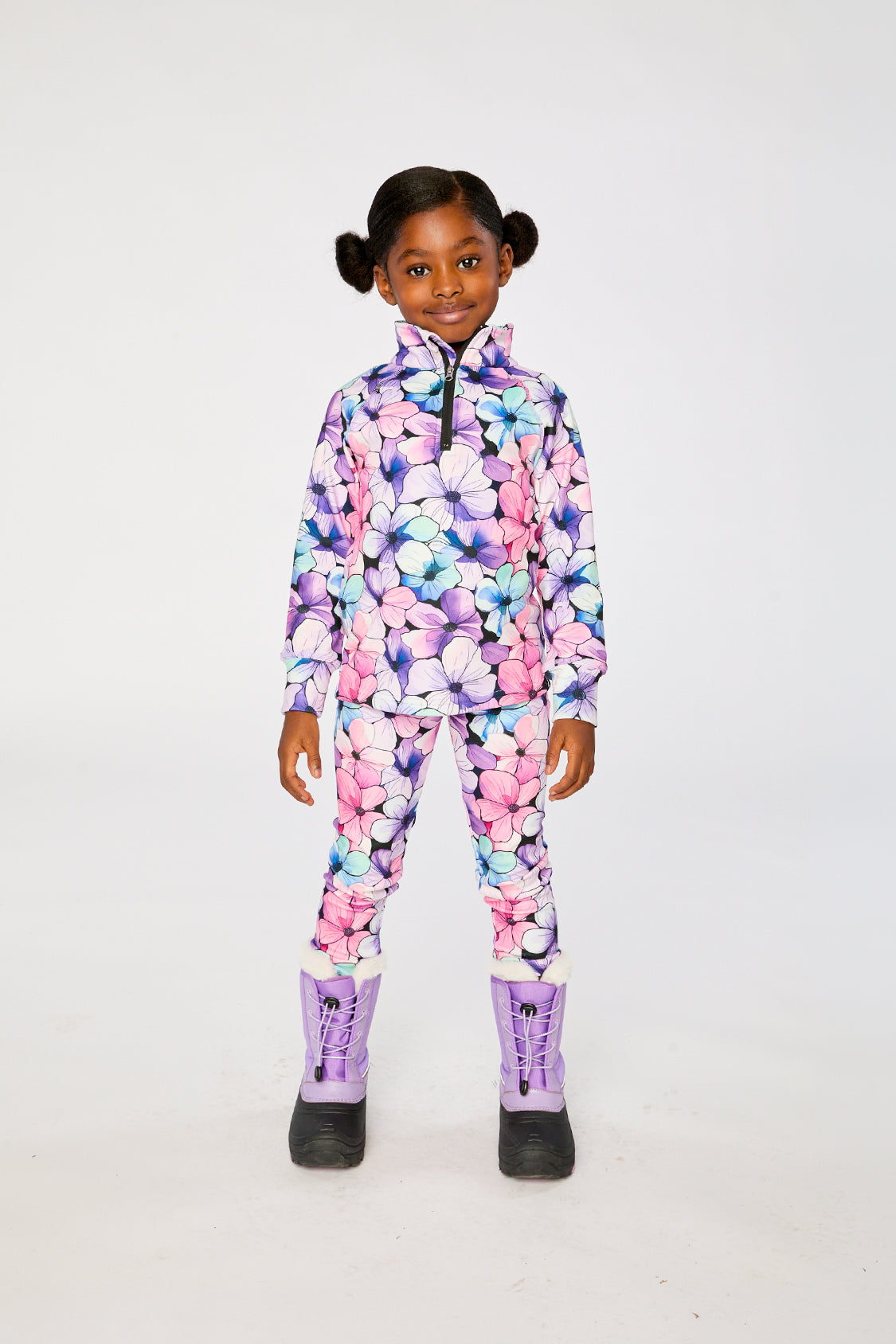 Two Piece Thermal Underwear Purple Floral Print - Image 4