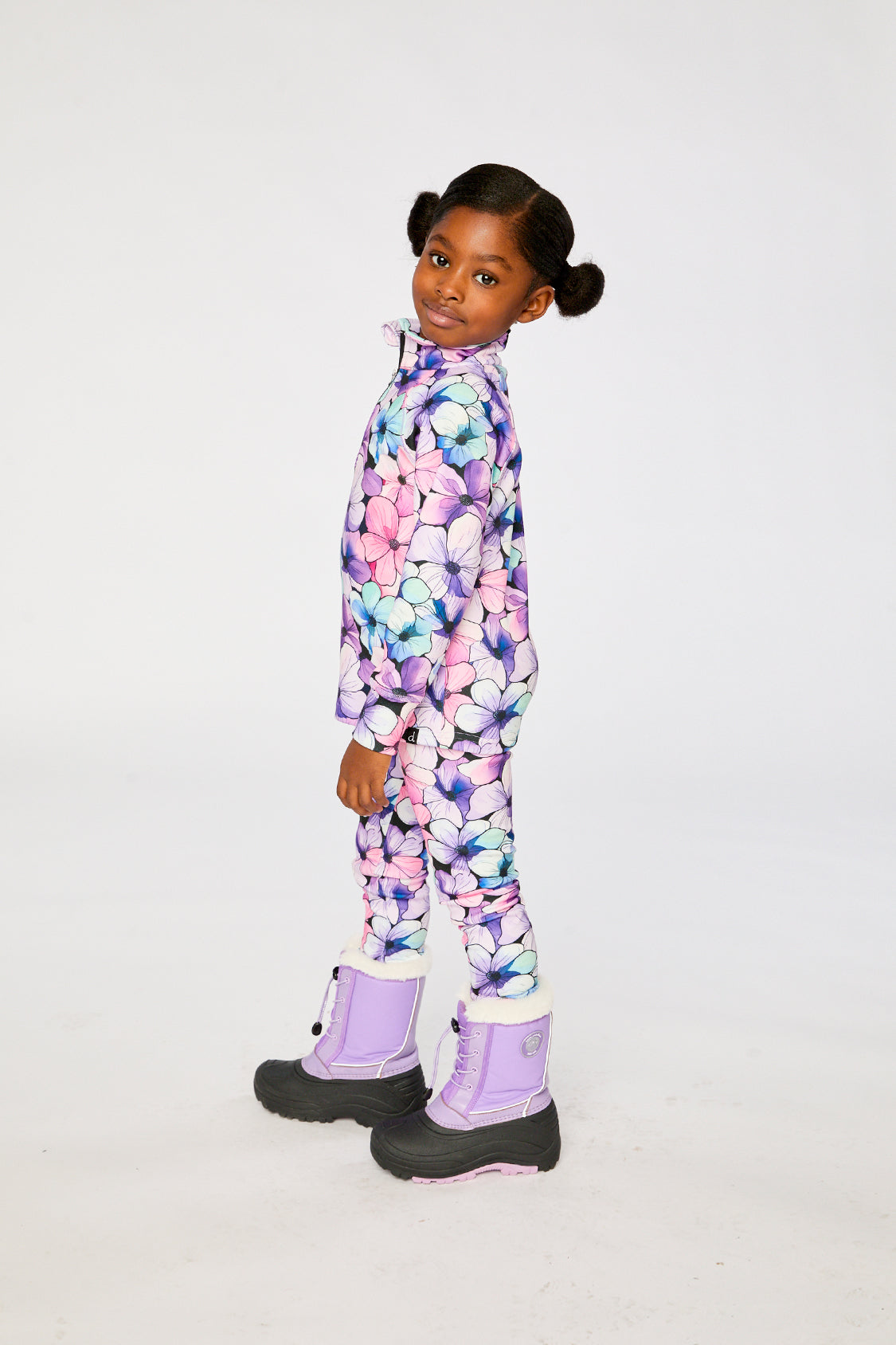 Two Piece Thermal Underwear Purple Floral Print - Image 5