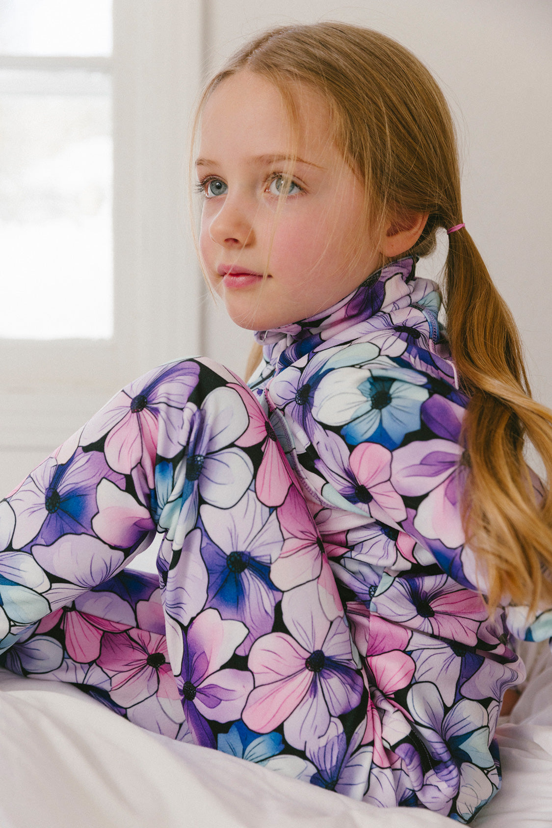 Two Piece Thermal Underwear Purple Floral Print - Image 2