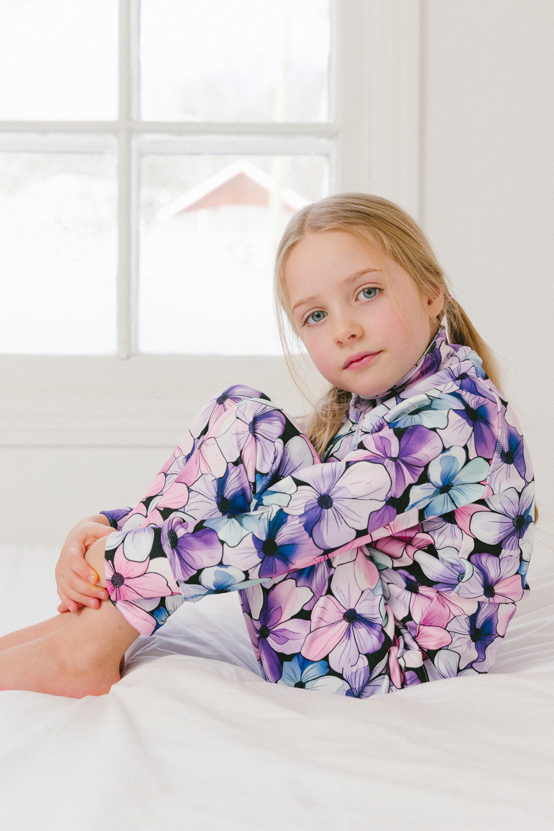 Two Piece Thermal Underwear Purple Floral Print - Image 3