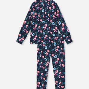 Two Piece Thermal Underwear Blue Floral Print
