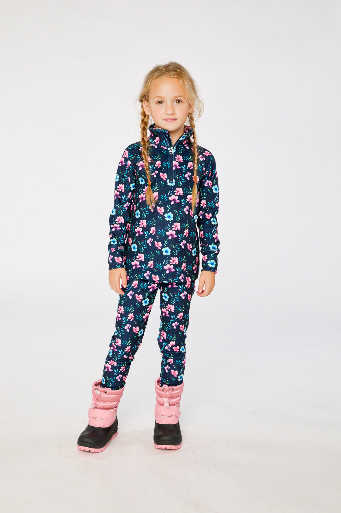 Two Piece Thermal Underwear Blue Floral Print - Image 2