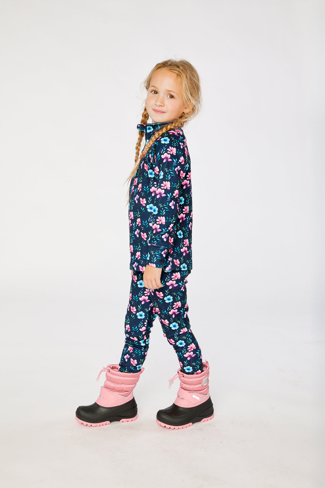 Two Piece Thermal Underwear Blue Floral Print - Image 3